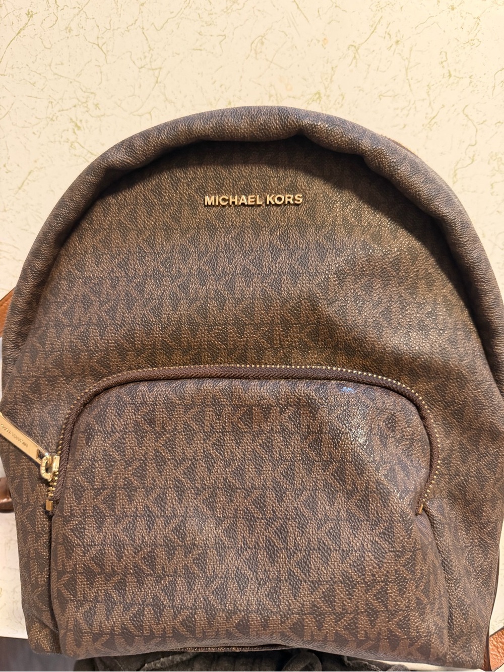 Michael Kors Brown MK Monogram Backpack with Gold Hardware